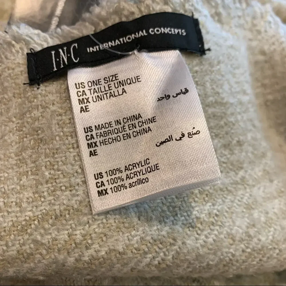 INC Plaid Tan And Grey Scarf Wrap One‎ Size